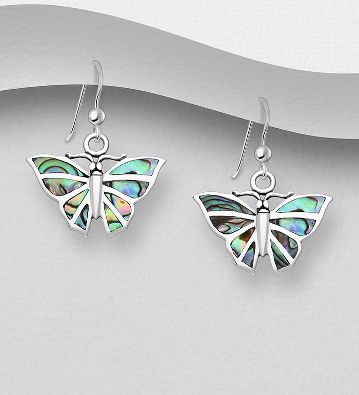 Sterling Silver Butterfly Earrings decorated with Abalone shell