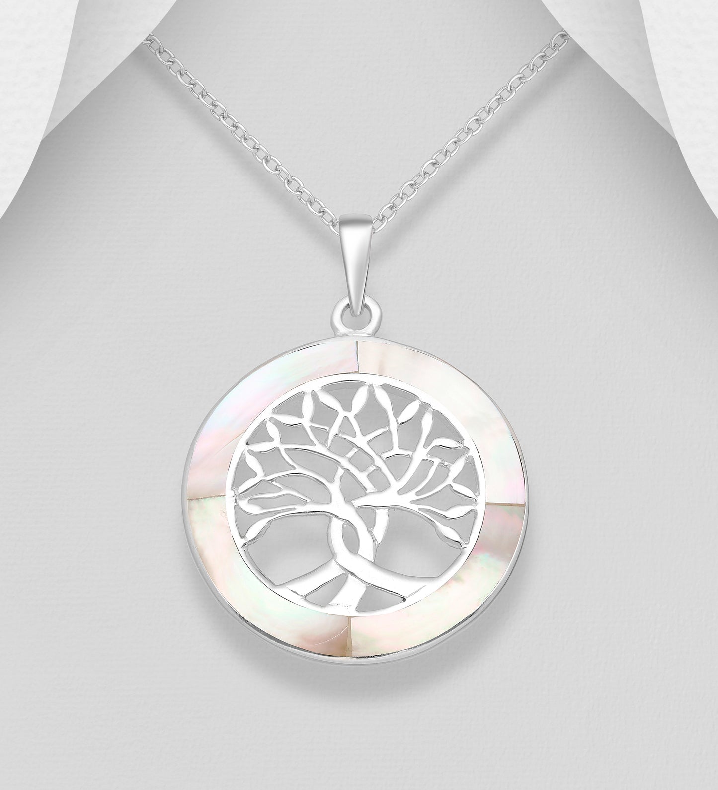 Sterling Silver Tree of Life Pendant decorated with Mother of Pearl shell