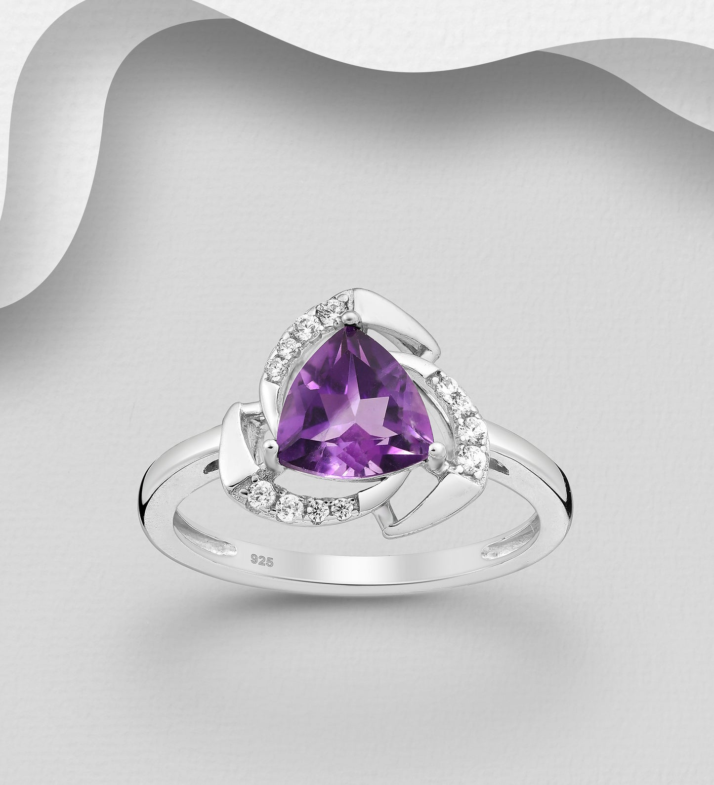 925 Sterling Silver Ring decorated with Amethyst and Cubic Zirconia
