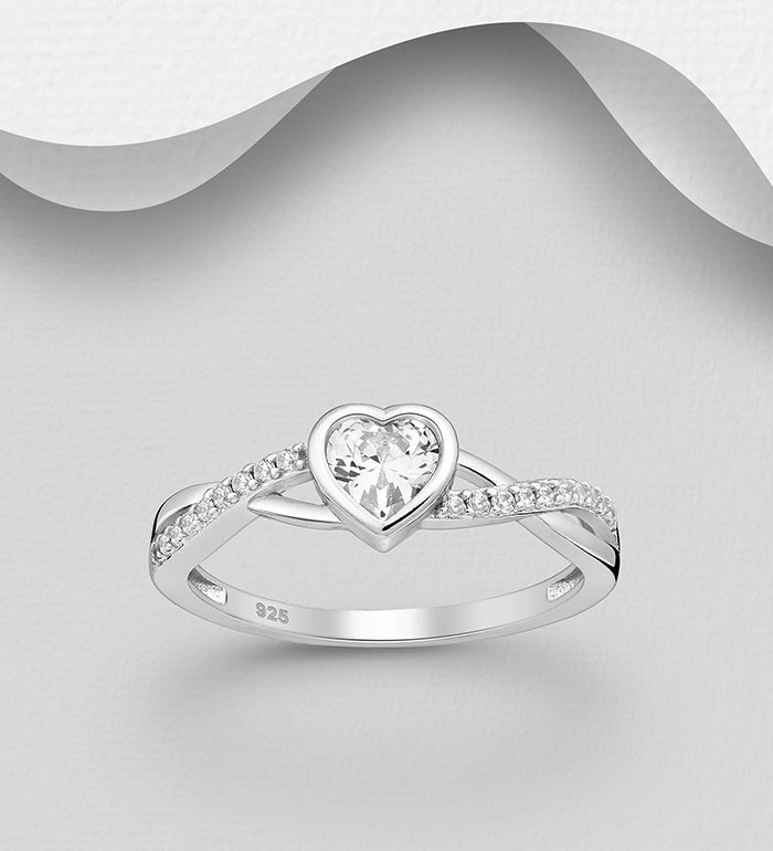 Sterling Silver Heart Ring decorated with Cubic Zirconia