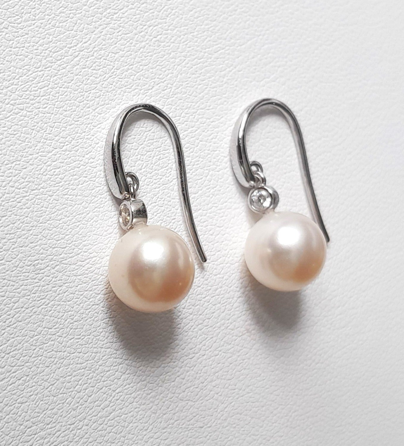 Akoya Pearl Earrings set in Sterling Silver & decorated with Cubic Zirconia