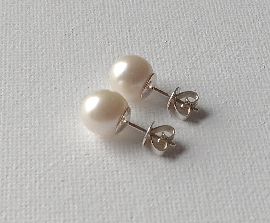 Sterling Silver Push Back Akoya Pearl Earrings