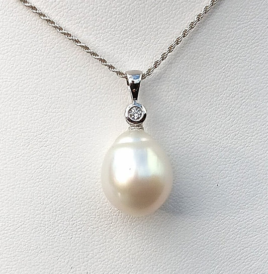 South Sea Drop Pearl Pendant decorated with Cubic Zirconia