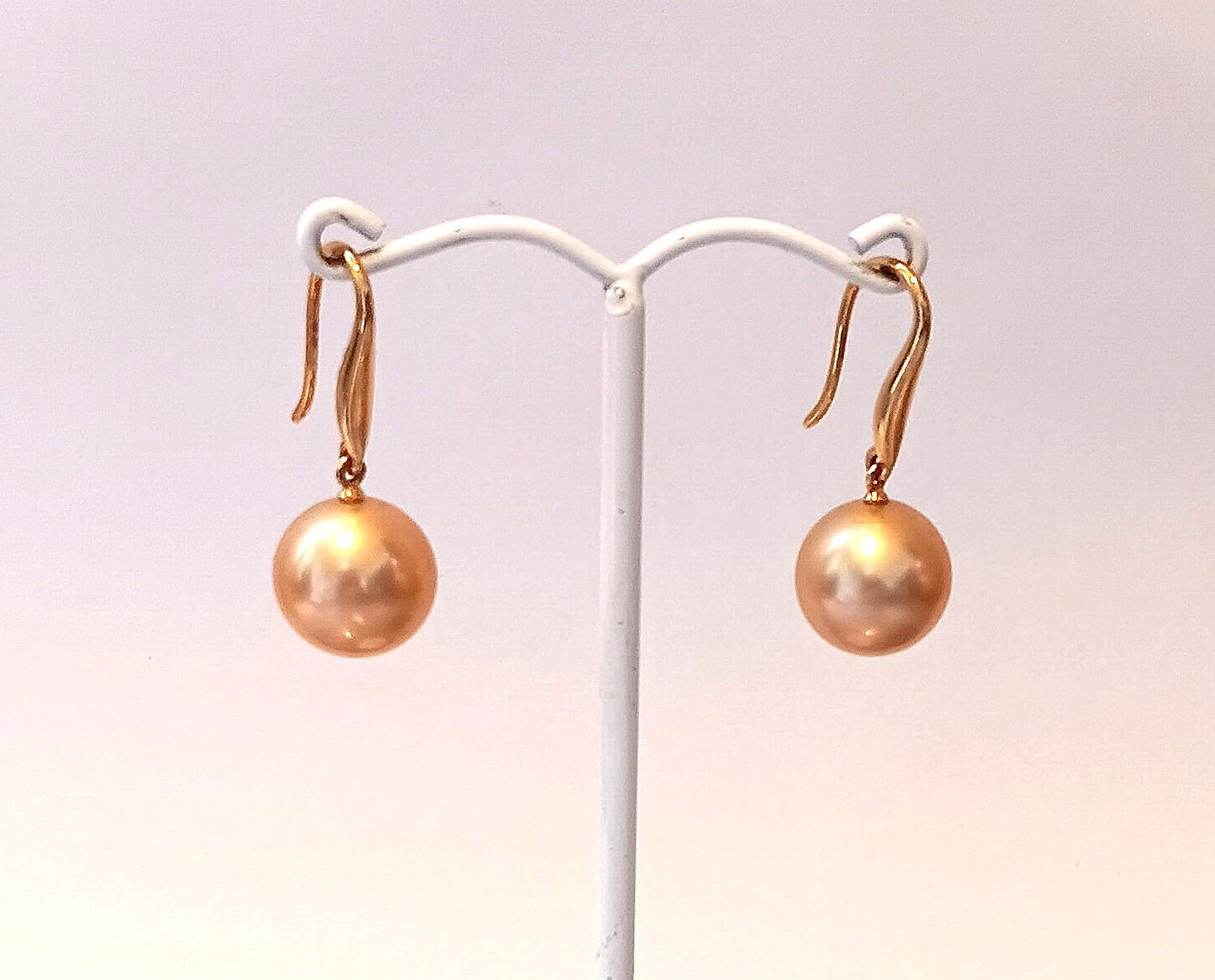 Stylish Golden South Sea Round Pearl Earrings set in 18k Gold