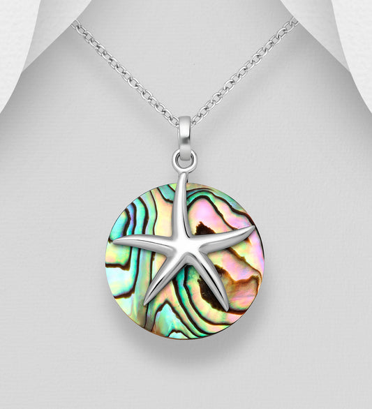 Sterling Silver Starfish Pendant decorated with Abalone shell