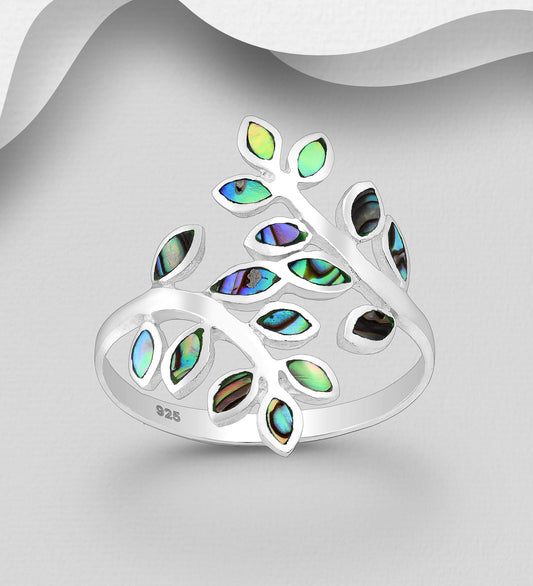 Leaf Sterling Silver Ring inlayed with Abalone shell