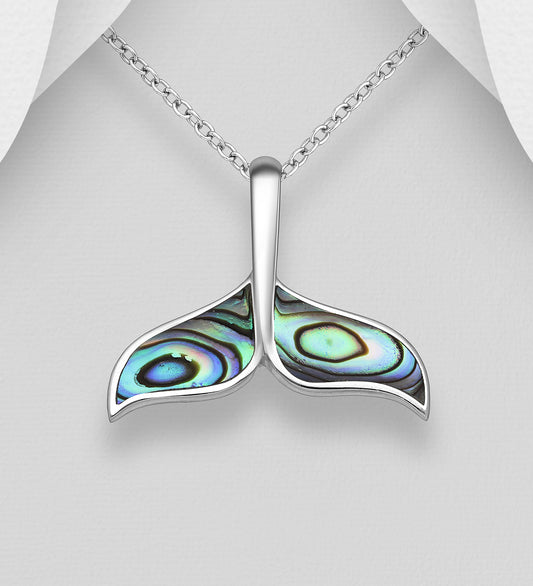 Sterling Silver Whale Tail pendant decorated with Abalone shell