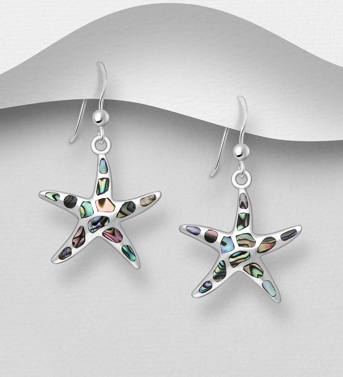 Sterling Silver Starfish Earrings decorated with Abalone shell