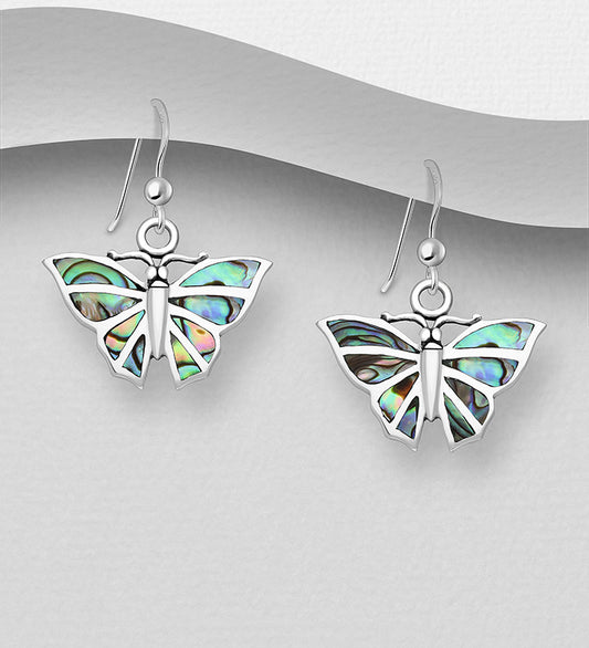 Sterling Silver Butterfly Earrings decorated with Abalone shell