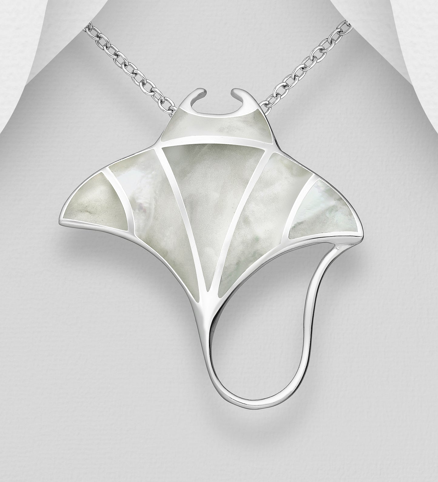 Sterling Silver Manta Ray Pendant inlayed with Mother of Pearl shell