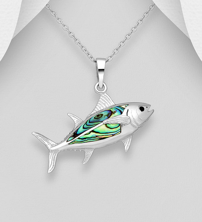 Sterling Silver Tuna Pendant decorated with Abalone shell
