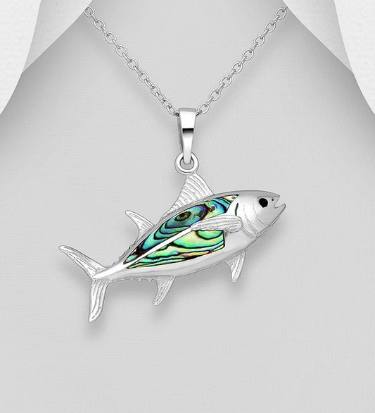 Sterling Silver Tuna Pendant decorated with Abalone shell
