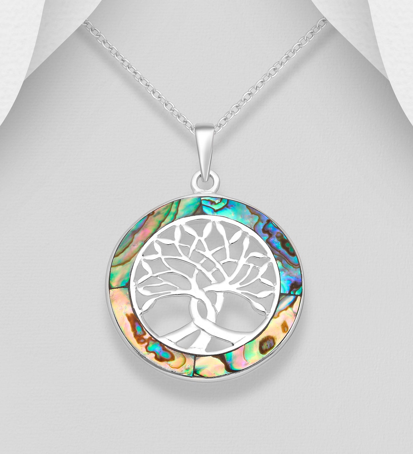 Sterling Silver Tree of Life pendant decorated with Abalone shell