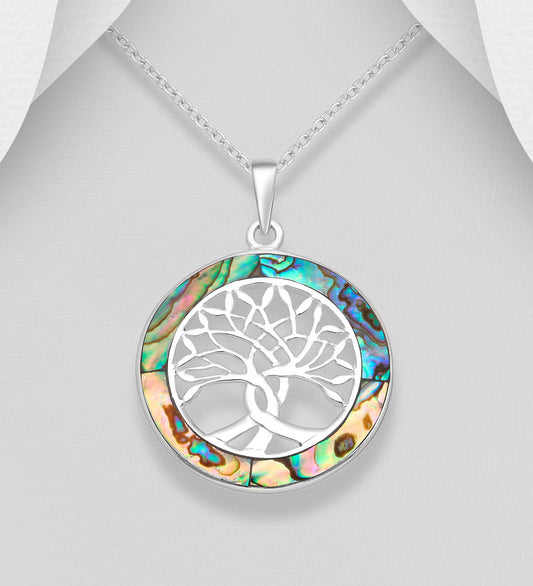 Sterling Silver Tree of Life pendant decorated with Abalone shell