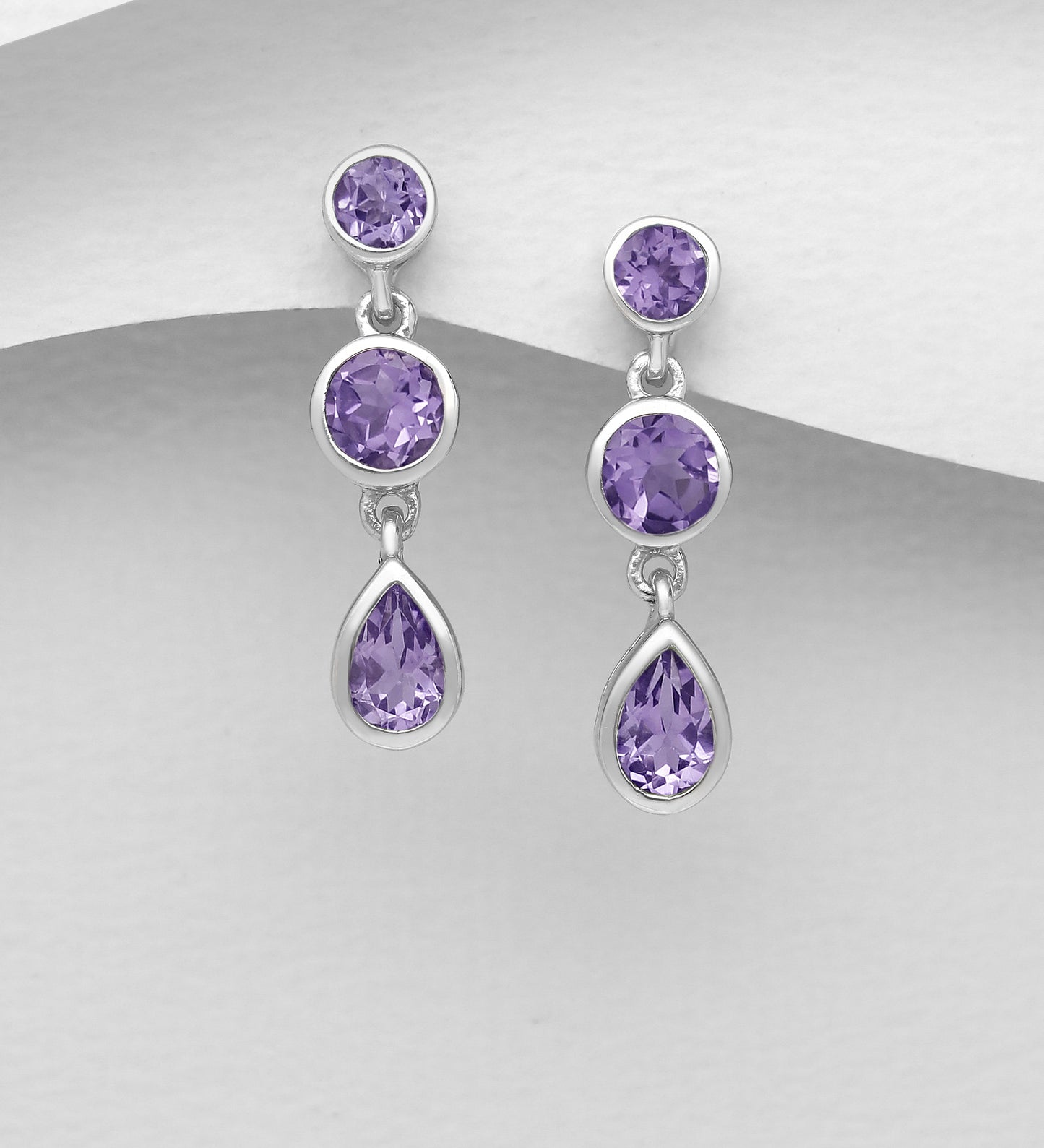 Sterling Silver Push Back Earrings decorated with Amethyst
