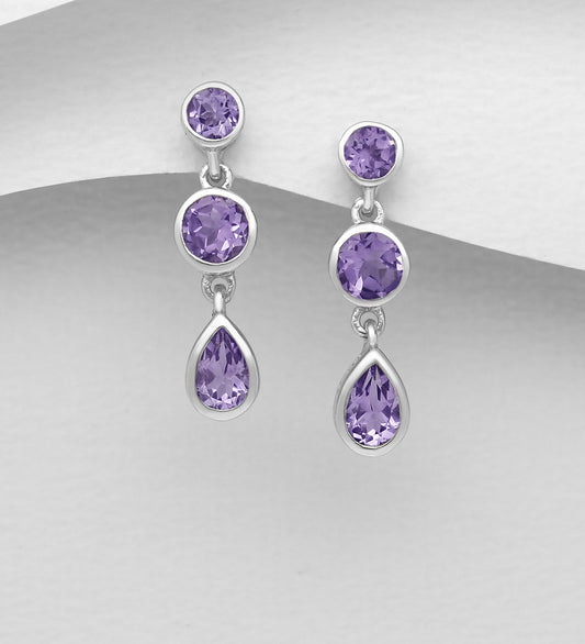 Sterling Silver Push Back Earrings decorated with Amethyst