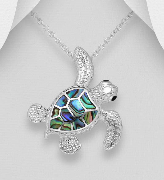 Sterling Silver Turtle Pendant decorated with Abalone shell