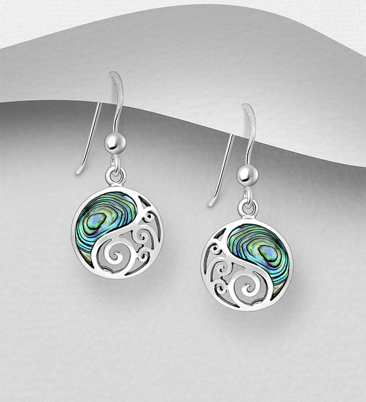 Sterling Silver Zen Earrings decorated with Abalone shell