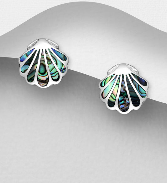 Sterling Silver Push Back Shell Earrings decorated with Abalone shell