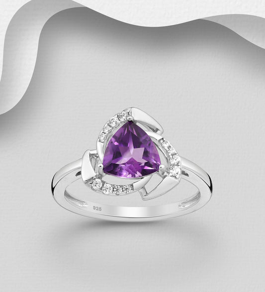 925 Sterling Silver Ring decorated with Amethyst and Cubic Zirconia