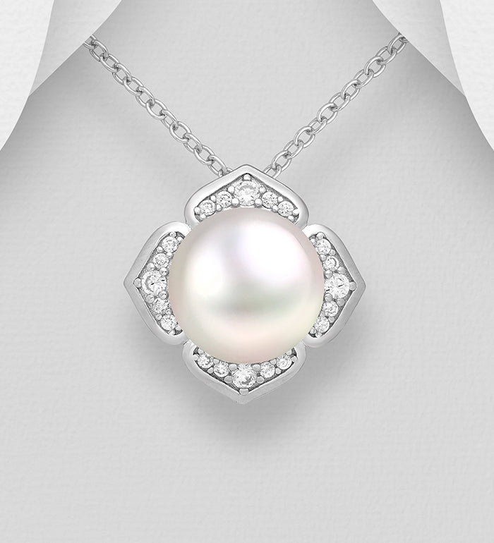 Sterling Silver Freshwater Pearl Pendant set with Cubic Zirconia