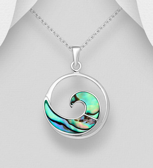 Sterling Silver Wave Pendant decorated with Abalone shell