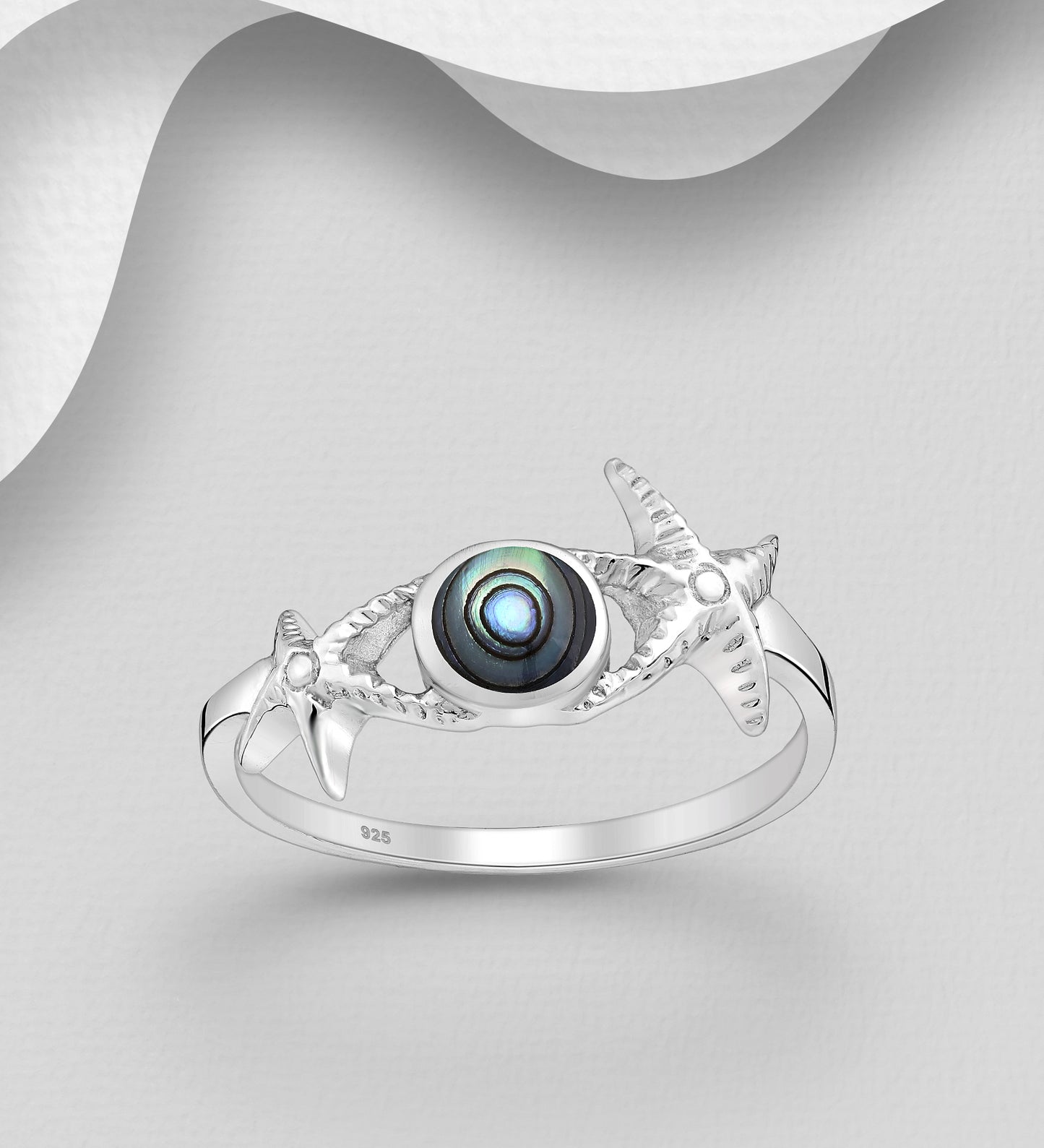 Sterling Silver Starfish Ring decorated with Abalone shell