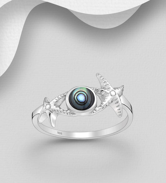 Sterling Silver Starfish Ring decorated with Abalone shell