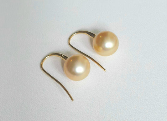 Champagne Gold South Sea Round Pearl Earrings set in 9k Gold