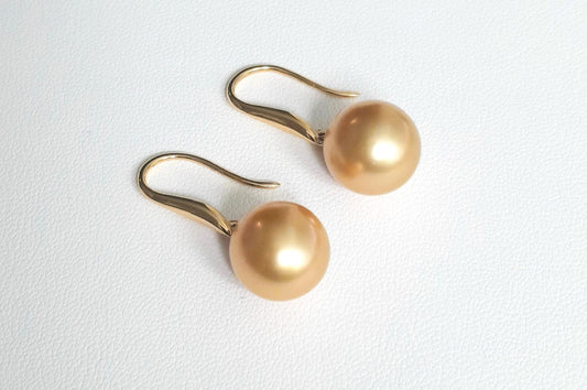 Stylish Golden South Sea Round Pearl Earrings set in 18k Gold