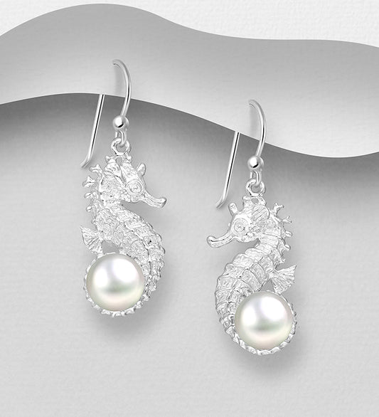 Sterling Silver Seahorse Earrings set with Freshwater pearls