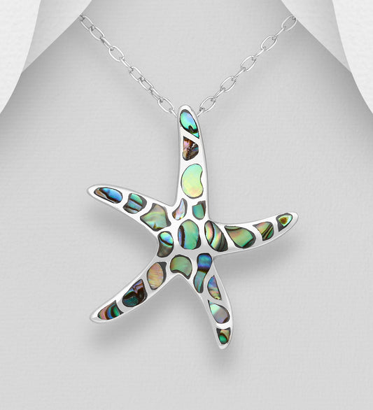 Sterling Silver Starfish Pendant decorated with Abalone shell