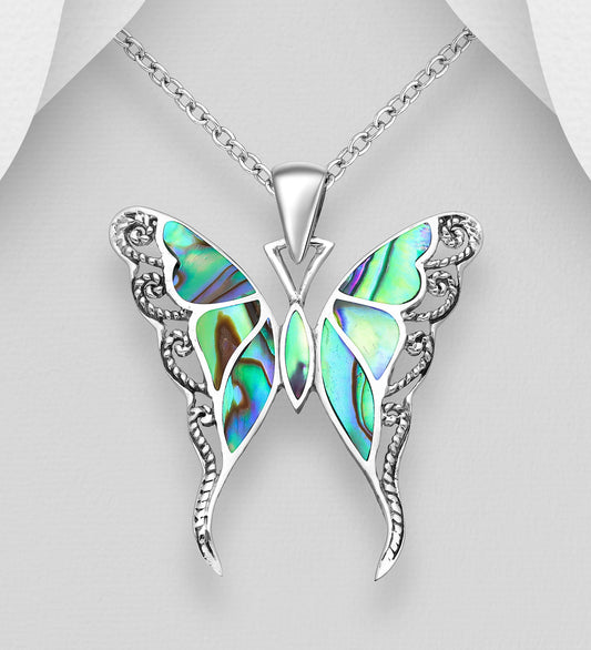 Sterling Silver Butterfly pendant decorated with Abalone shell