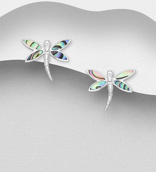 Sterling Silver Dragonfly Push Back Earrings decorated with Abalone shell