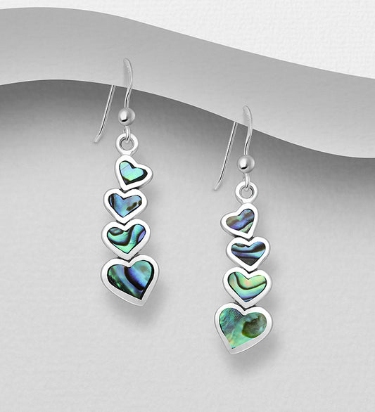 Sterling Silver Heart Earrings decorated with Abalone shell