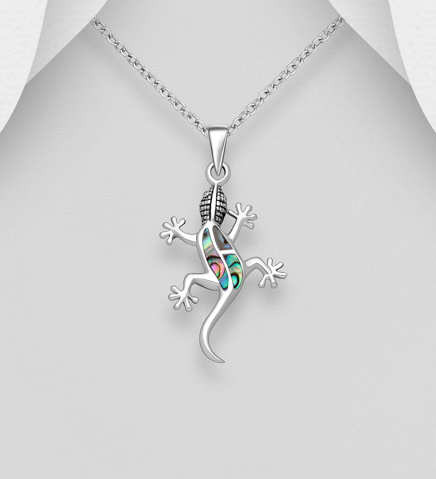 Sterling Silver Gecko Pendant decorated with Abalone shell