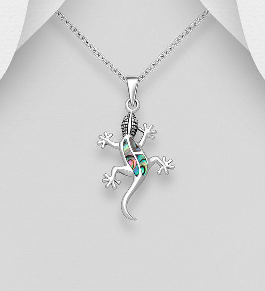 Sterling Silver Gecko Pendant decorated with Abalone shell