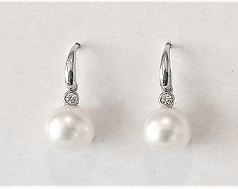 Akoya Pearl Earrings set in Sterling Silver & decorated with Cubic Zirconia